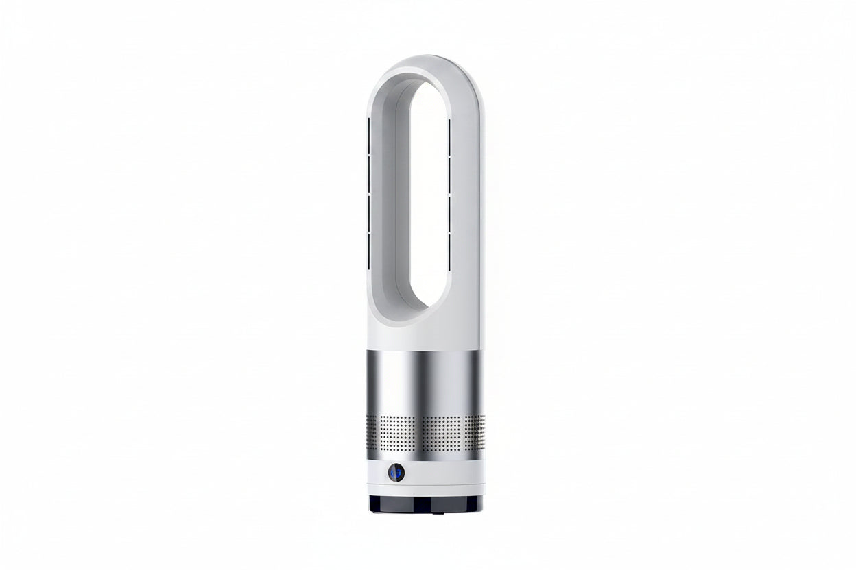 White and silver handheld device on a white background